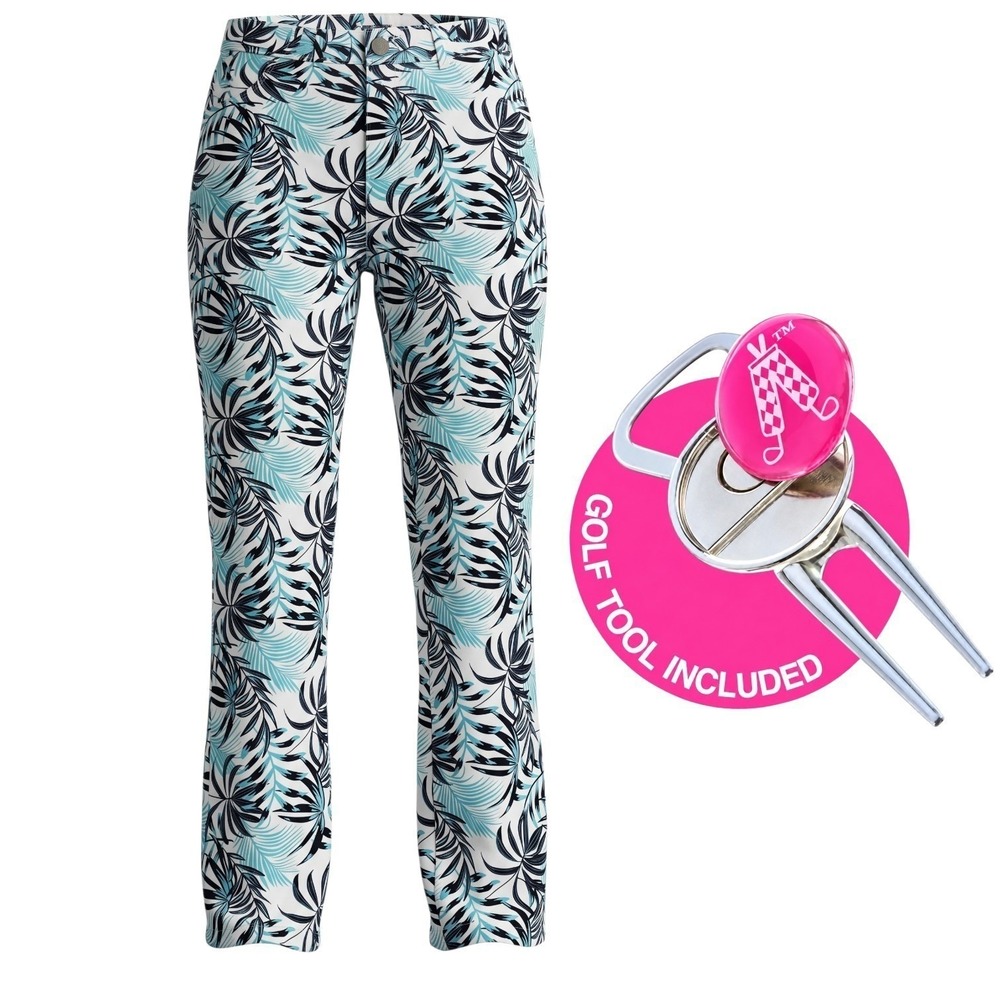 NEW Royal and Awesome Golf Trousers Pants Blue Palm  Hawaii 34x32 Floral Divot